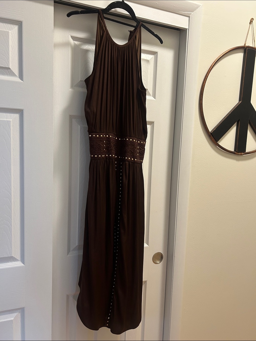 White House Black Market Brown Sleeveless Maxi Dress with Studded Waist boho